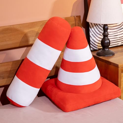 Image of ELAINREN Realisitc Roadblock Pole Stuffed Model Pillow Cuddly Red Road Cone Plush Toy Soft Safety Traffic Cone Plushie Doll for Photo Prop Construction Party Favors /19.6''