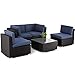 SUNCROWN Outdoor Furniture 7-Piece Sectional Sofa Set All-Weather Brown Wicker with Washable Seat Cushions and Modern Glass Coffee Table, Patio, Backyard, Pool, Waterproof Cover