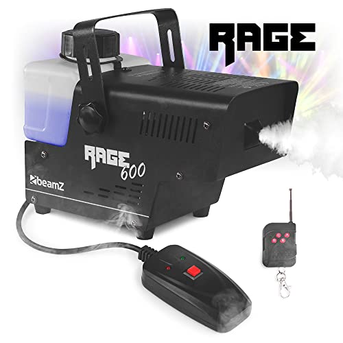 beamz RAGE600 Smoke Machine Kit with Wireless Remote Control & 1L Fluid – 600W Fog Maker, DJ Disco Mist Effect, Thermostatic Heater & Fast Warm-Up for Halloween Parties, Events & Stage Shows