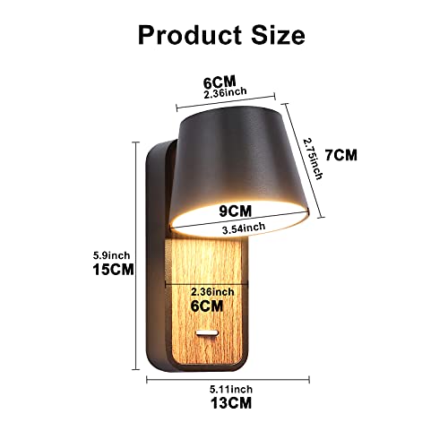 BarcelonaLED Applique murale LED de lecture noire avec interrupteur sur base en bois Spot orientable 6 W 2700 K pour lit tête de salon - Image 7