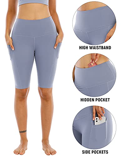 4 Pack Biker Yoga Shorts With Pockets For Women,High Waisted Athletic Running Workout Gym Shorts Tummy Control,Yello,Red Bean Paste,Gray Blue,Bean Green,M #TOP2