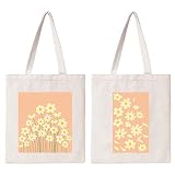Kazova Aesthetic Daisy Cotton Canvas Tote Bag Floral Bouquet Tote Bag Reusable Canvas Shopping Wildf