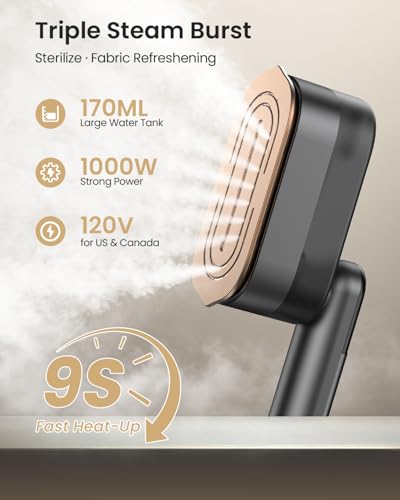 Image of LOXP 2-in-1 Handheld Steamer Iron for Clothes, 1000W, 9s Fast Heat-Up, 120V | Travel Steamer with Ceramic Soleplate, Leak-Proof 170mL Tank, Self-Clean, Portable Wrinkle Remover for Home & Travel, Black