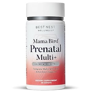 Best Nest Wellness Mama Bird Prenatal Vitamin Iron Free, No Iron or Iodine, Methylfolate (Folic Acid for Pregnant Women), Natural Organic Herbal Blend, Vegan, Once Daily (30 Count)