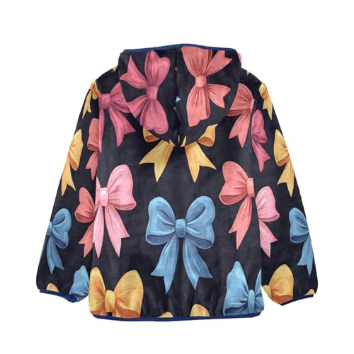 Colorful Bows on Black Toddler Fleece Jacket Girl Boys Hooded Fleece Jacket Coat Warm Outwear Zip-up 3-10T2