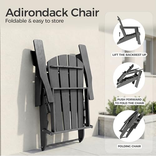 Image of Folding Adirondack Chair Set of 2, Lightweight-Portable HDPE Patio Chair, All-Weather Space-Saving Foldable Fire Pit Seating for Camping, Backyard, Deck-Grey