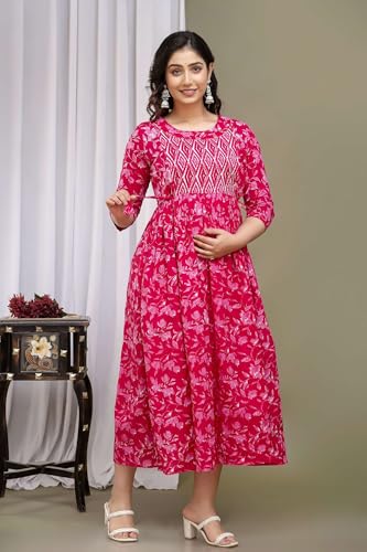 Image of Maternity Feeding Kurtis for Women Cotton - Zip Access Nursing Dress | Comfortable Pregnancy Wear | Stylish Feeding Kurti | Soft Cotton Maternity Dresses for Womens