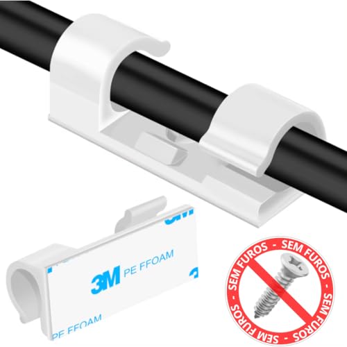 Kit 40 Organizadores de Fios Cabos Cordões Arame Cor Branca com Adesivo Resistente Forte Clips Abraç
