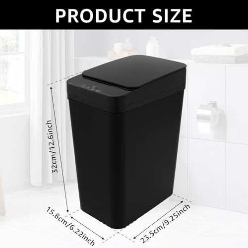 Bote de basura inteligente con sensor y tapa, 12L negro miniatura 2