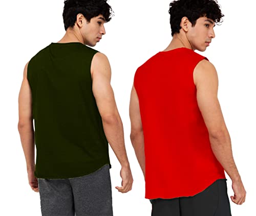 Image of Solid Sleeveless Cotton Regular Fit Mens Stylish Top Tanks Vest T-Shirt (Combo Pack of 2)