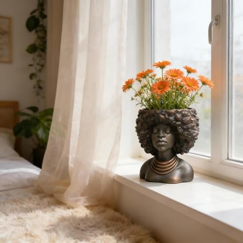 Pot de fleurs en forme de tête pour décoration salon et bureau