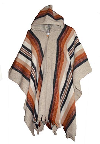Wigwam Poncho Inca 100 % laine fabriqué à la main d'Amérique du Sud (Beige)