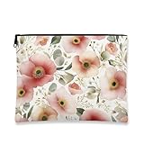Bolsa de cosméticos floral, bolsa de viaje botánica vintage de amapola para mujer, organizador portátil de lona con cremallera, regalo para festivales y vacaciones, melocotón, 7x9 Inch, Amapola