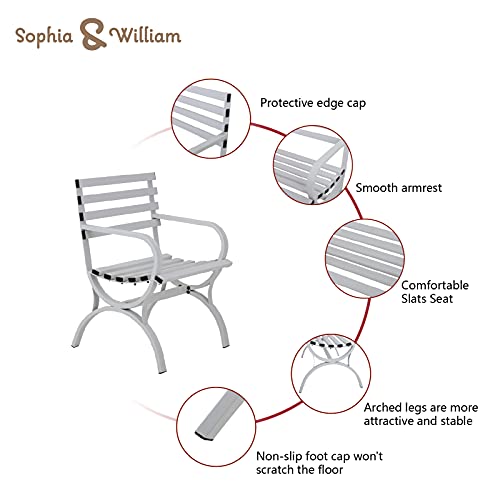 Sophia & William Outdoor Garden Park Chair Patio Metal Single Seater Bench, Steel Frame Furniture With Backrest And Armrests For Porch Yard Lawn Deck, White #TOP2