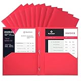 SUIN 2-Pocket-Folders with 3 Prongs, Red Plastic Files with Pockets and Prongs, Pack of 12