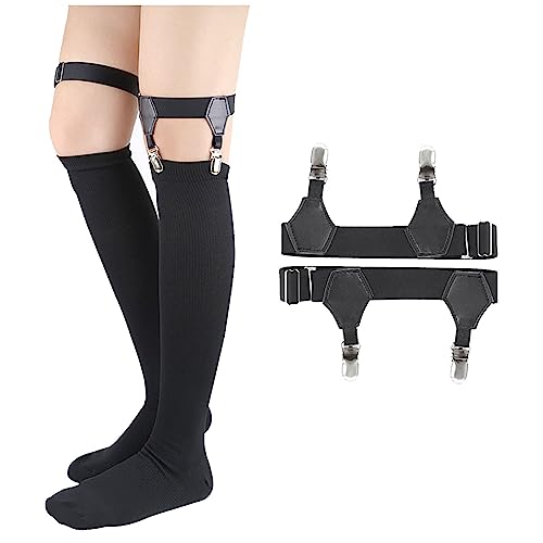 Suspenders 2-Pack Knee Sock Stays for Men and Women - Adjustable Sturdy Garters Belt With Non-Slip Clip Holder to Prevent Long and Short Socks From Falling or Creasing