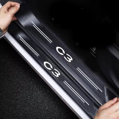 Eulvgg 4Pcs Car Door Sill Protector Carbon Fiber Strips For Citroën C3 / C3 Aircross/Ë-C3, Car Door Sill Guards Plate Car Kick Scuff Plate Accessories