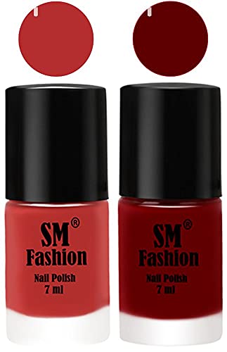 Image of Long Lasting Nail Polish | Nail Paint Combo 7 ml Each) - Set of 2 Coral Pink -Dark Red