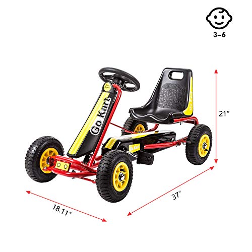 Kinfant Pedal Go Kart, Ride On Toys for Boys and Girls, Go Kart, Toddler Ride on Toys, Outdoor Toys, for 3–8 Years Old (Yellow)