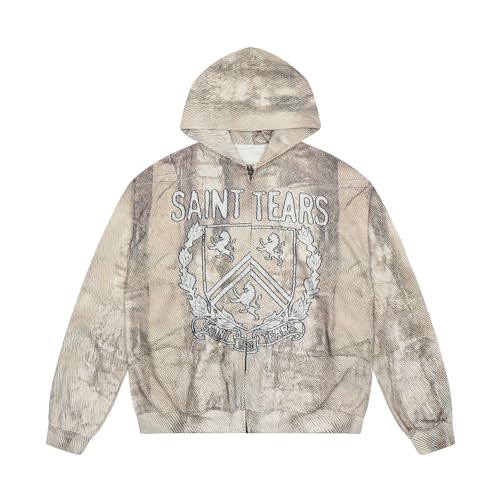 Arnodefrance Men Vintage Washed Camouflage Color Graphic Hoodies Printing Graffiti Hoodie Cotton Warm Pullover