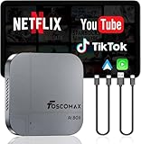Foscomax 3-in-1 Wireless CarPlay Adapter & Android Auto & Video, AI Box Support Netflix YouTube TikTok, Dual-Band WiFi, Plug & Play, for Cars with OEM Wired CarPlay/Android Auto