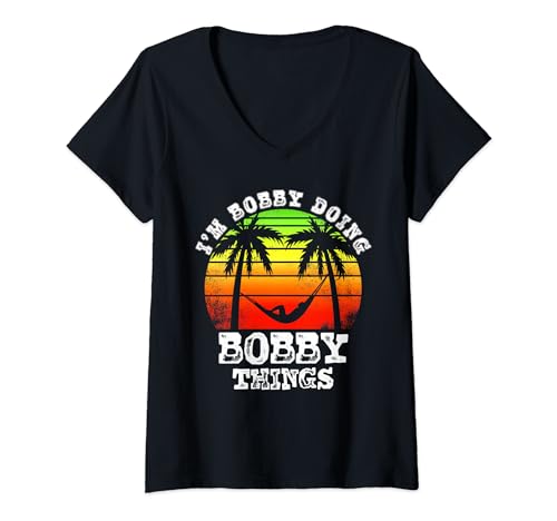 Photo de Je suis Bobby Doing Bobby Things Vintage Retro Sunset T-Shirt avec Col en V