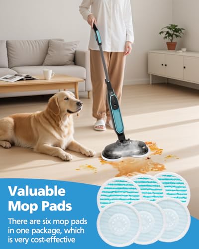Image of iSingo 6 Pack Mop Pads Replacement Compatible with Pursteam ScrubMaster Steam Mop Cleaner, Washable & Resuable Microfiber Mop Head Refills