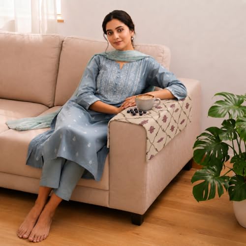 Image of STITCHNEST 'Eden Weaves Collection Series' Sofa Armrest Cover | Elegant Woven Fabric, Washable & Durable for Modern Living (18 x 22 Inches)