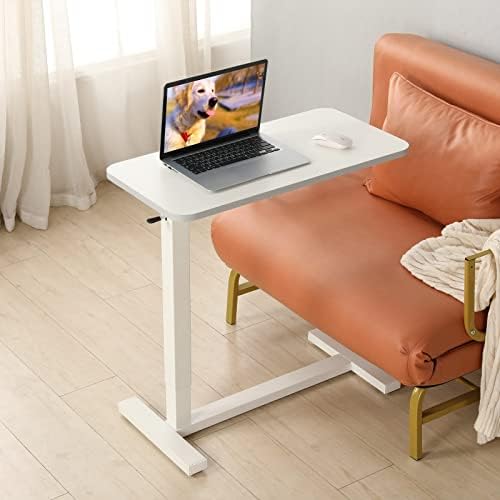 TORRAINAKE Mobile Standing Desk -90° Tiltable Storable Rolling Laptop Desk, 30 inches Overbed Table with Gas Spring Riser and Wheels for Offices, Home, Medical and School, Square Cylinde