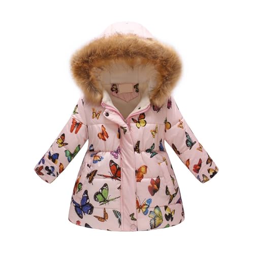 Kids Toddler Winter Coats Girls Snow Windproof Thick Warm Fleece Hooded Jacket Floral Butterfly Outwear with Pockets