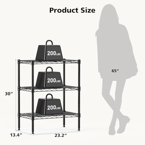 Image of DUMOS 3-Tier Metal Wire Storage Shelves, Adjustable Standing Storage Rack Shelf, Heavy Duty Steel Shelving Unit Organizers for Kitchen Bathroom Pantry Garage, 23.2 inch Wx13.4 Dx30.3 H, Black