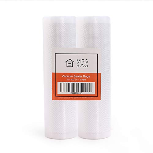 Rollos para envasado al vacío 2 Rollos 20x600cm (12 metros) Bolsas envasar al vacio para Almacenaje de Alimentos, Sous Vide Cocina
