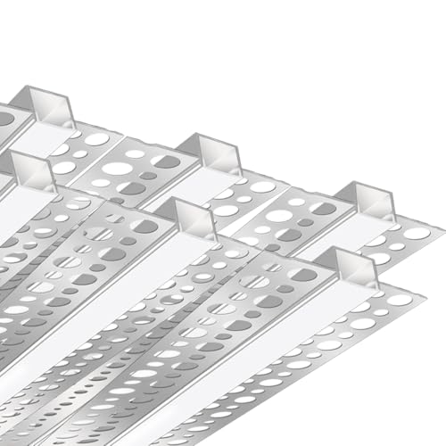 LEDLightsWorld Plaster-in Drywall LED Profile, 6 Pack 3.3ft/1M Aluminum LED Profile with Milky Diffuser for 9mm LED Strip, Trimless Plaster Aluminum Profile Channel for Ceiling and Wall