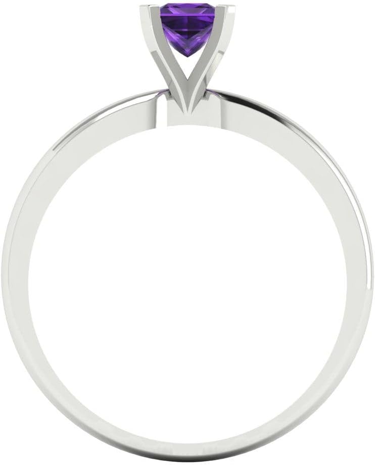 Clara Pucci 14K Solid White Gold 0.5 ctw Amethyst Solitaire Ring for Women | Anniversary, Birthday Gift | 4.0mm Princess Cut - Image 4
