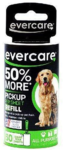 Evercare Pet Lint Roller Refill Extra Sticky All Purpose Use 60 Easy-Tear Sheets Per Roll Sticky Roller Cat & Dog Hair Remover for Furniture Clothing & Cars