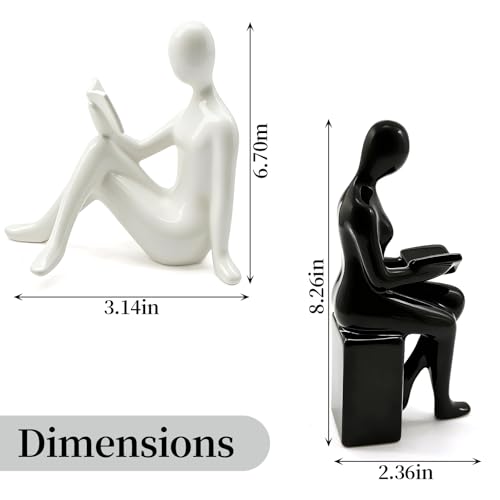 Decorative Bookends Set, Ceramic Book Ends for Shelves, Home Office Aesthetic Book Stopper, Reading Book Holder Statues for Bookshelf Bedroom Living Room Decor (Black and White) by ZEOTIXGE - Image 2