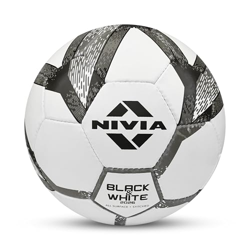 Nivia Black & White Football Ball for Men/Women, Rubberized Stitched, Suitable for Hard Ground Without Grass, Training Football Ball, Soccer Ball, Size - 5