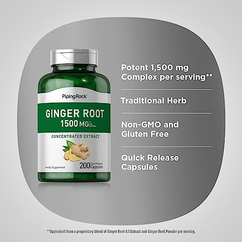 Piping Rock Ginger Root Capsules 1500Mg | 200 Count | Ginger Root Extract Supplement | Non-Gmo, Gluten Free #TOP3