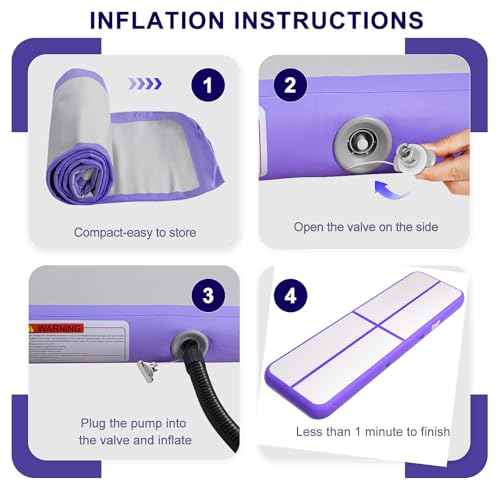 KIKILIVE Inflatable Gymnastics Air Tumbling Track Mat Purple 10ft, Air Tumble Track Mat 8 inches Thickness with Electric Air Pump for Home Use Training Cheerleader Yoga Water Beach Park by KIKILIVE - Image 6
