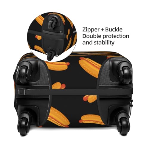 Cartoon Hot Dog Print Black Luggage Cover Protector Anti-Scratch Washable Fits 18-32 Inch Luggage-Small4