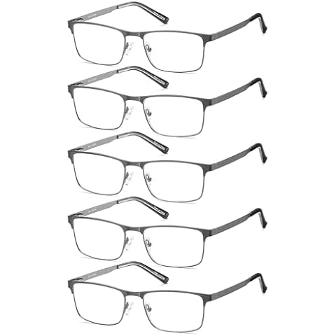 EYECEDAR 5-Pack Reading Glasses for Men Blue Light Blocking Gunmetal Gray Metal Frame Spring Hinges Readers Glasses Mens Readers 2.0 Cover