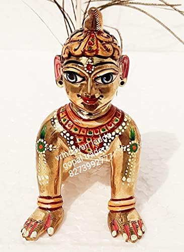 VRINDAVAN LADDU GOPAL TRADERS™ Brass Sitting Radha Rani murti with Complete Painting/ (2 inches)