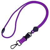 Wisdompro Breakaway Neck Lanyards, 23 inch Heavy Duty Round Cord Lanyard with Safety Breakaway Buckle, Detachable Buckle and Metal Hook for ID Card Badge Holder and Keys - Purple