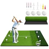 Golf Hitting Mat 6x4 FT, 3-in-1 Multi-Surface Mat with 31/52/55mm PP & Nylon Grass, Non-Slip EVA Base, Accepts Real Tees, Includes 4 Balls, 4 Patented Tees & 6 Studs, Indoor/Outdoor, Drive/Chip/Pitch