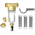 MewMore WHC40 Sediment Filter, 40 & 100 & 200 Micron Reusable Spin Down Sediment Water Filter, Whole House Water Filter for Well Water, Home Pre-filtration System, 1" MNPT + 3/4" FNPT + 3/4"MNPT