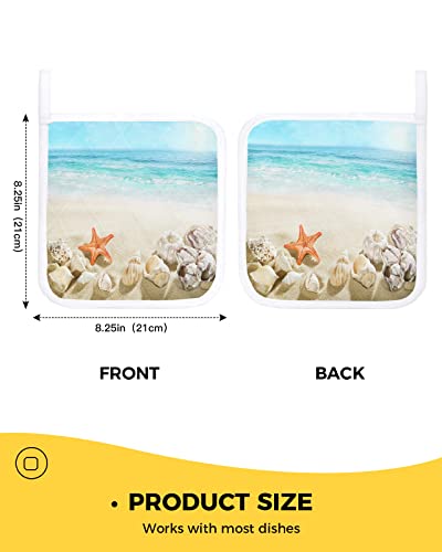 Pot Holder Set Of 2 Starfish Conch Shell Potholder Heat Proof Non-Slip Pot Holders,Blue Sky Beach Theme Hot Pads Potholders For Kitchen Cooking Baking Bbq #TOP2