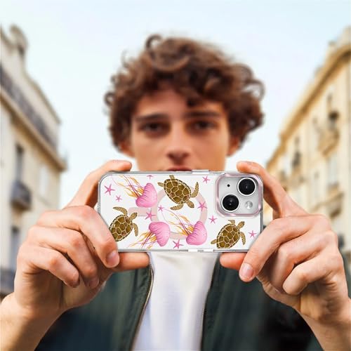 Coque iPhone 14 antichoc magnétique transparente tortue rose - 7