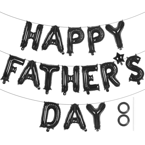 Image of Black Happy Father's Day Balloons, Father's Day Letter Balloons Banner, Father Day Decorations for Party, Happy Fathers Day Backdrop for Father Day Themed Party Supplies (Fathers Day-Black)