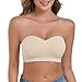 ANGOOL Women's Bandeau Bra Strapless Non-Wired Padded Seamless Multiway Convertible Straps Full Support Non-Slip, Beige, M