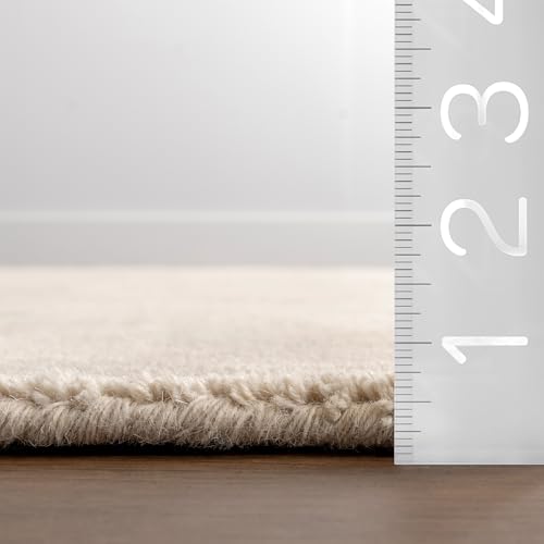Image of Hand-Tufted Woolen Large Carpets for Living Room 8x11 feet Solid Light Beige Plain Anti-Skid Area Rug High Pile Thick Carpet & Rugs for Hall & Bedroom
